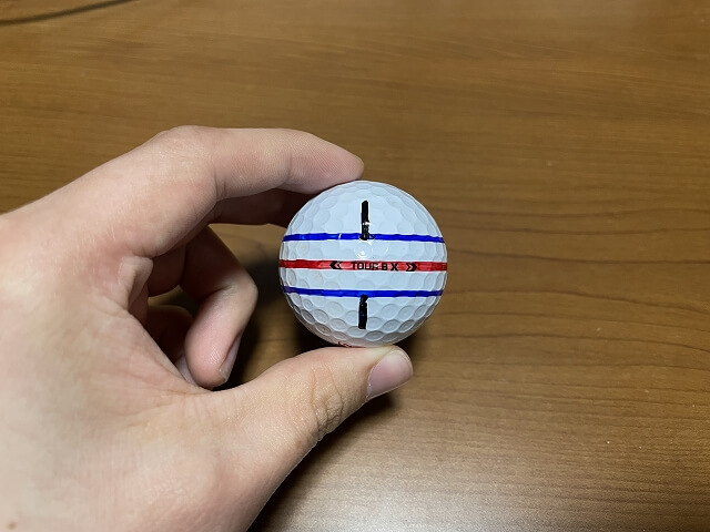 BIRDIE79 ゴルフボールラインマーカーでTOUR-B Xに全周ラインを引いた例／360度トリプルトラック風の仕上がり